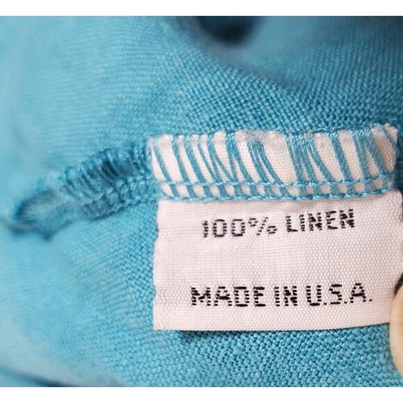 Bryn Walker Dress 1X Blue Linen Asymmetrical 3/4 Sleeve Lagenlook USA Made Flowy - Picture 5 of 7